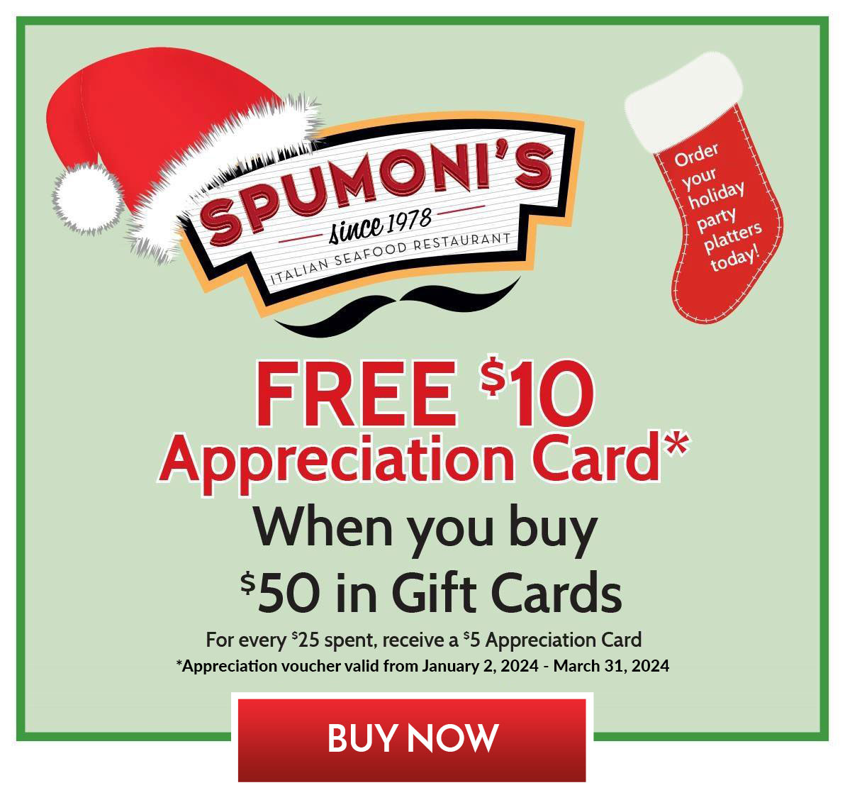 Click to Buy | FREE $10 Appreciation Card when you buy $50 in Gift Cards